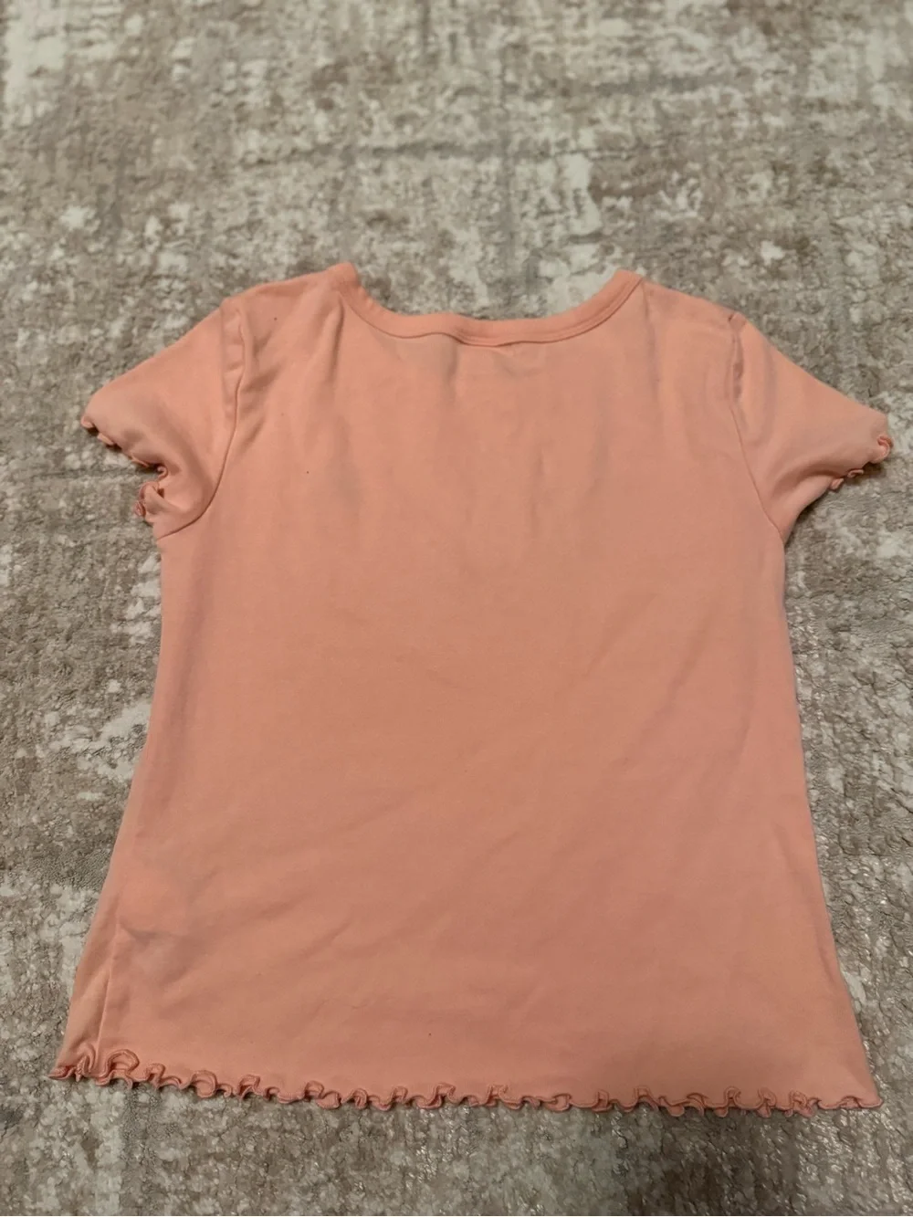Girls' Peach Palm-Embroidered Ruffle Tee size XL-14/16